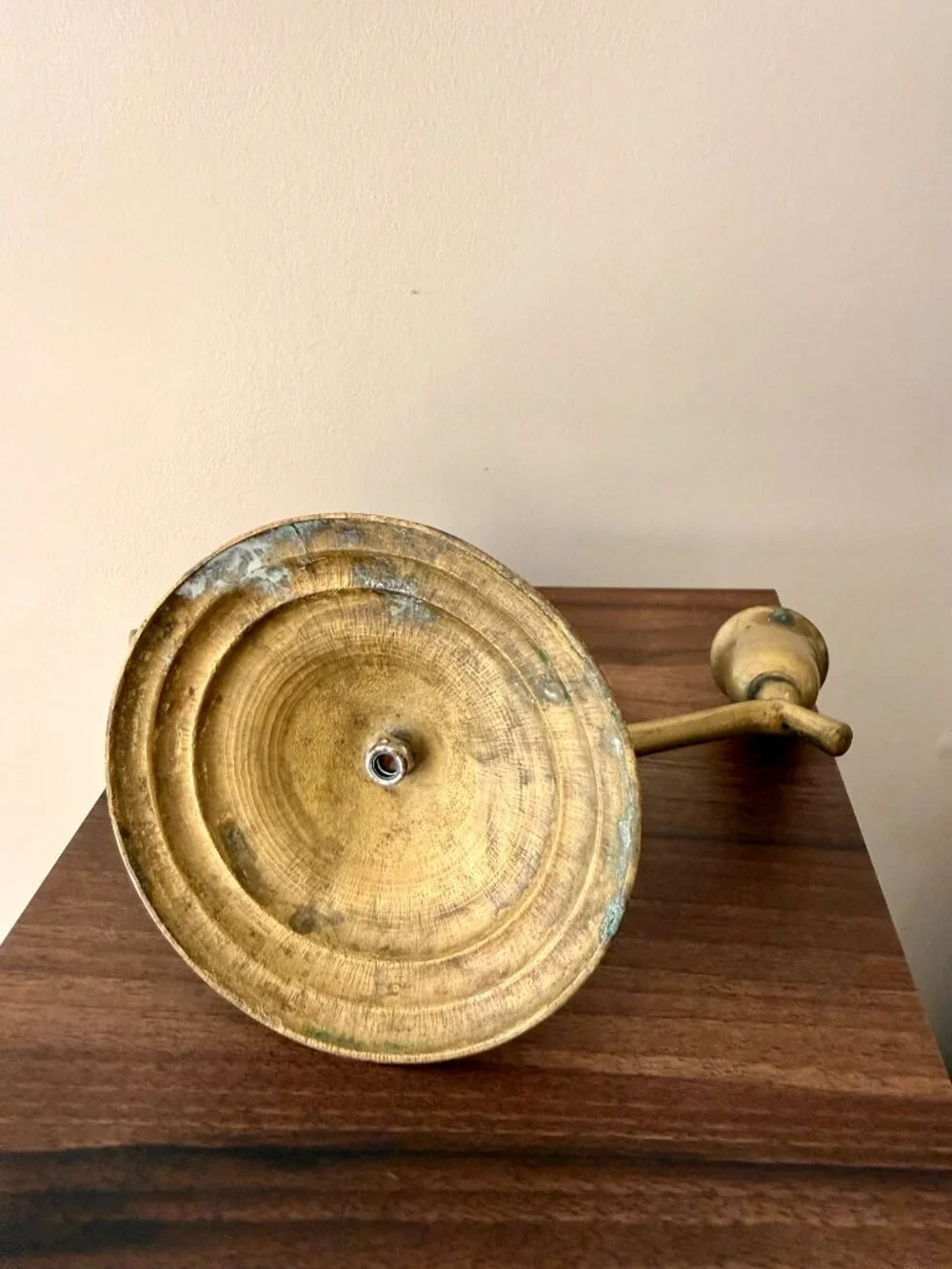 Vintage Antique Brass Double-Arm Candle Holder with Patina MCM